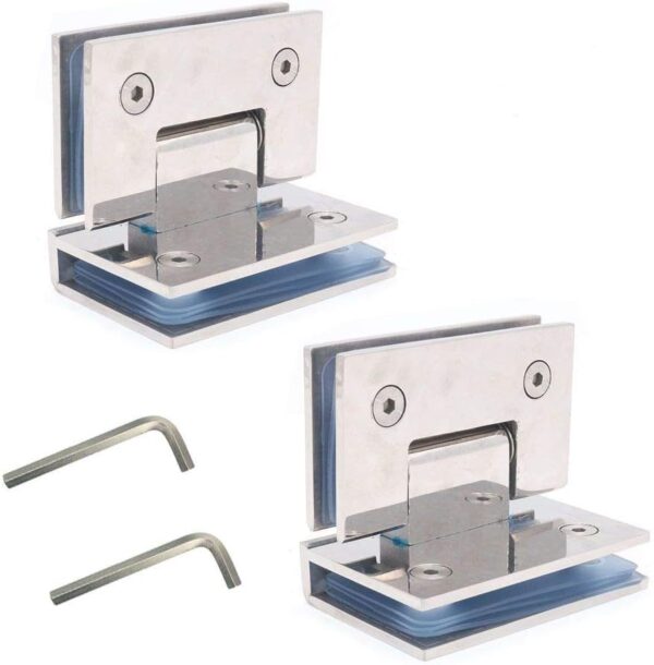 Set of 2 Frameless Glass Door Hinges, Stainless Steel, Polished, Modern Style, Suitable for 6-12mm Glass, 60-80cm Width, 90 Open/Close