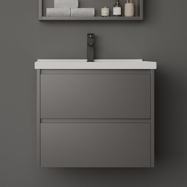 24 Inch Bathroom Vanity with Sink, Floating Vanity with 2 Drawers, Wall Mounted Modern Cabinet with Faucet, Pop-up Drain, P-Trap, Grey