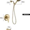 Tub Shower Faucet Combo, Brushed Gold Shower System 10 Patterns Handheld Shower Head with Tub Spout, Shower Trim Kit with Shower Head & Brass Valve