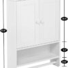 Wall Mounted Double Door Bathroom Cabinet,Modern Style Wall Hanging Bathroom Cabinet with Open Shelf and Towel Bar,19.3" L x 5.7" W x 25.6" H,White