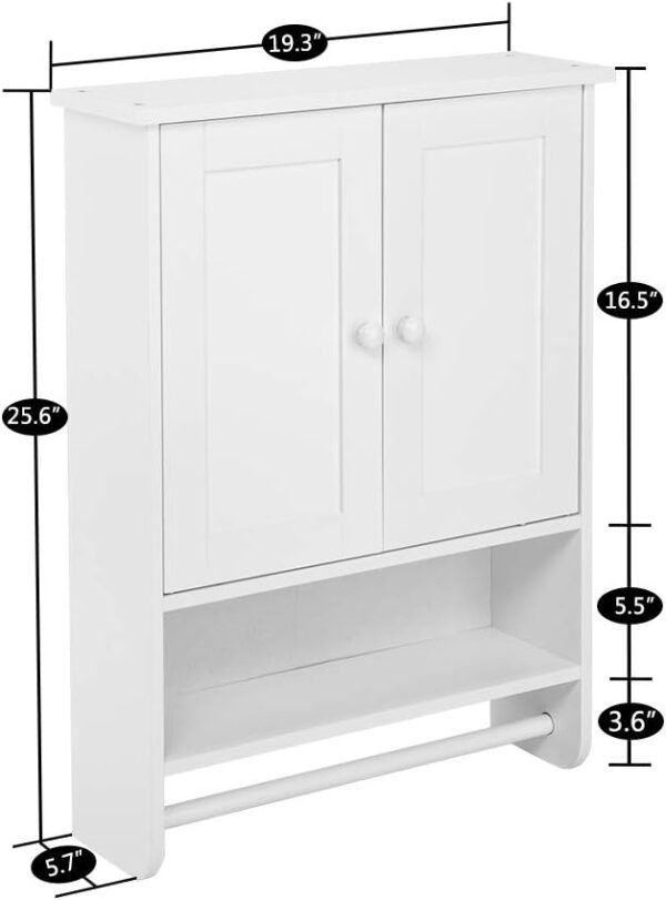 Wall Mounted Double Door Bathroom Cabinet,Modern Style Wall Hanging Bathroom Cabinet with Open Shelf and Towel Bar,19.3" L x 5.7" W x 25.6" H,White