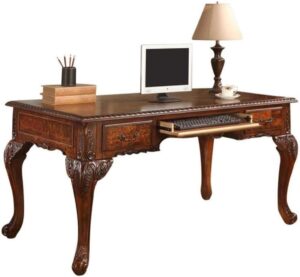 Best Master Furniture Chester Executive Traditional Office Desk With Hand Carved Designs, Walnut