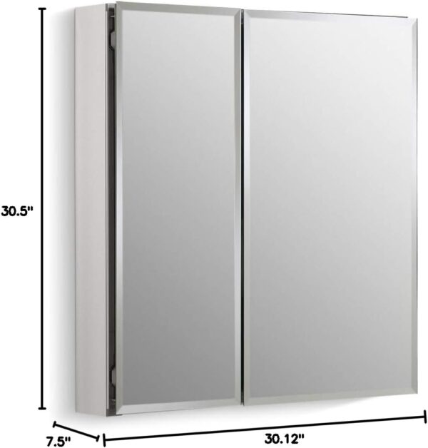 KOHLER K-CB-CLC2526FS Beveled Medicine Cabinet with Mirror Doors & Adjustable Shelves, Rectangular Beveled Edge Frame, 25" x 26"