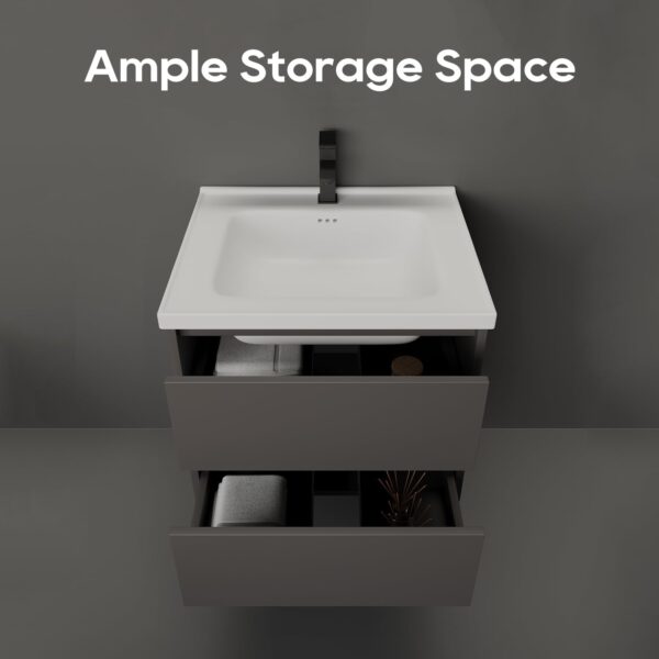 24 Inch Bathroom Vanity with Sink, Floating Vanity with 2 Drawers, Wall Mounted Modern Cabinet with Faucet, Pop-up Drain, P-Trap, Grey