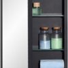 Black Bathroom Mirror Medicine Cabinet with Round Corner Framed Door and Beveled Edge Mirror 15 x 25 inch, Recessed or Surface Mount, with Adjustable Glass Shelves