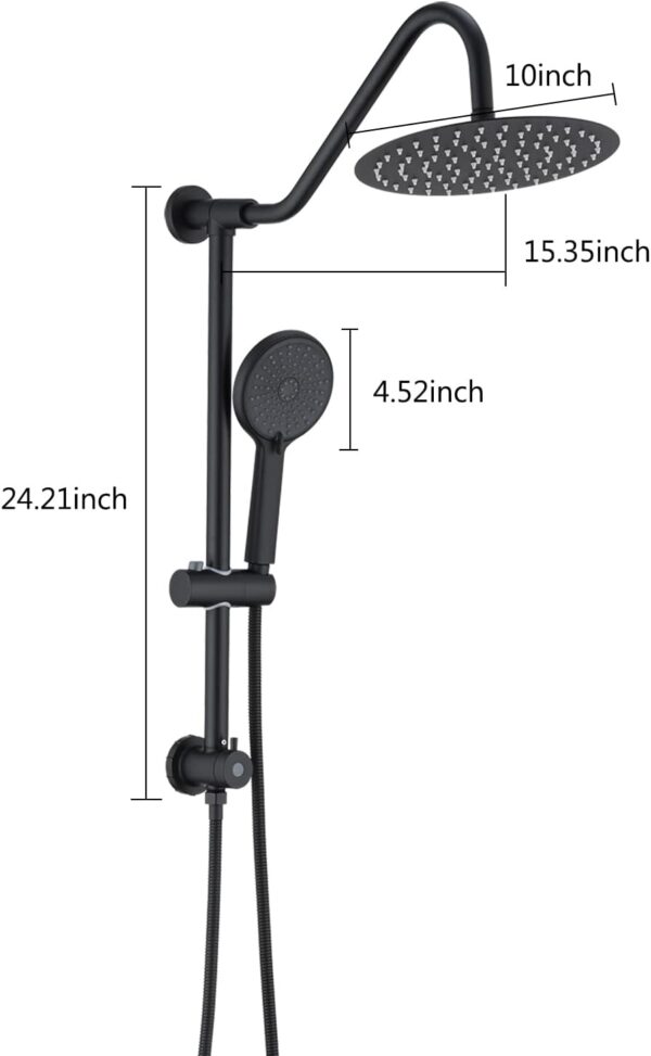 10 Inch Rain Shower Head with Handheld System, 24" Drill-free Slider Bar with Low 3-Way Diverter for Easy Reach, 4 Setting Handheld Spray with 5Ft Stainless Steel Hose - Matte Black