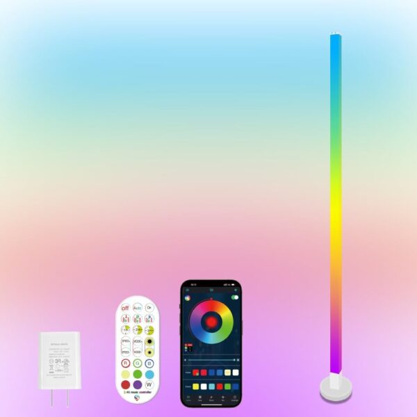 Corner Floor Lamp, 59" RGB Plus IC Dimmable White LED Floor Lamps, Smart Modern Corner Lamp with Remote, Tall Standing Lamp Bedroom Living Room Essentials, Music Sync for Game Room Decor
