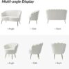 HULALA HOME 3 Piece Velvet Living Room Furniture Set, Including Loveseat & 2 Sofa Chairs, Modern Comfy Upholstered 2-Seater Sofa & Accent Chair Set for Bedroom, Flower Shaped Back & Gold Legs, Ivory