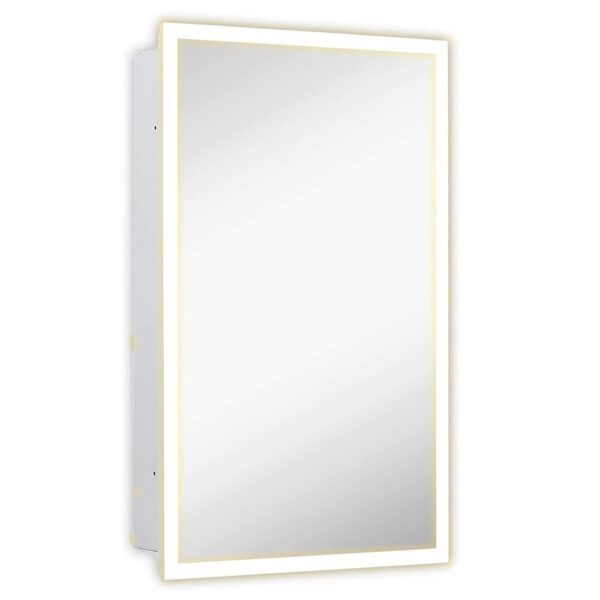 Hamilton Hills Bathroom Mirror with Storage - Wall Mounted Medicine Cabinet with 4 Glass Shelves and LED Backlighting - Modern Rectangular Organizer for Bathroom Décor 16 x 26 Inch - White