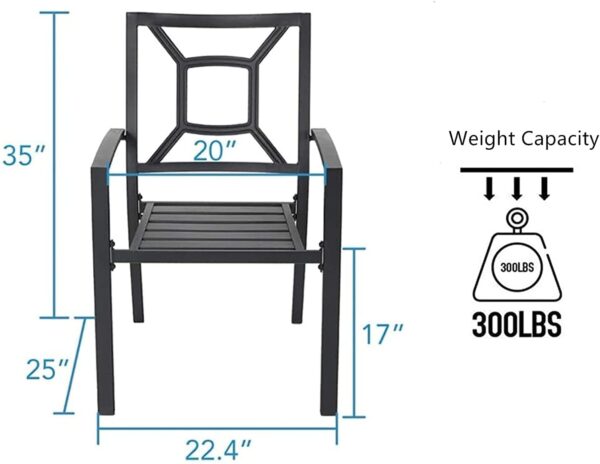 MFSTUDIO Patio Dining Chairs Set of 2, Outdoor Wrought Iron Furniture Set Stackable Chairs with Armrest,Black