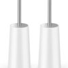 Toilet Brush and Holder, 2 Pack Toilet Brush with 304 Stainless Steel Long Handle, Toilet Bowl Brush for Bathroom Toilet-Ergonomic, Elegant,Durable (White)