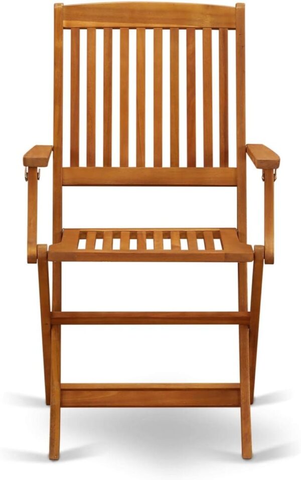 East West Furniture BCMCANA Beasley Patio Dining Folding Arm Chairs - Acacia Wood, Set of 2, Natural Oil