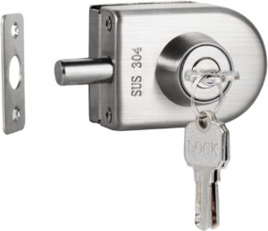 Fits on 1/2" Glass 0.39" -0.47"Glass Door Lock Stainless Steel Glass Door Lock Floor Latch Lock Bolt Ground Lock for Bathroom Toilet Shop Glass Doors (102-D)