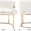 51xRIot5JpL._AC_SL1500_.jpg Faux Leather Dining Chairs Set of 2 Modern Barrel Arm Chairs with Golden Metal Frame, Upholstered Kitchen Chairs 18.5" Wide Accent Chairs for Living Room Dining Room Restaurant, White