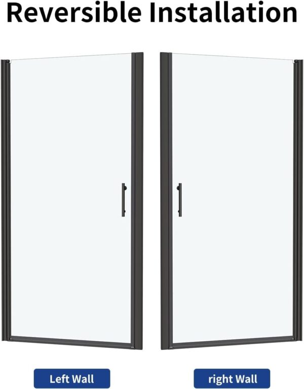 24-25.4" W x 72" H Frameless Pivot Shower Door, 1/4" (6mm) Clear SGCC Tempered Glass Shower Door, Pivot Swing Shower Glass Door in Matte Black Finish, Reversible Installation