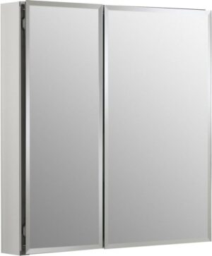 KOHLER K-CB-CLC2526FS Beveled Medicine Cabinet with Mirror Doors & Adjustable Shelves, Rectangular Beveled Edge Frame, 25" x 26"
