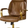 HULALA Home Executive Office Chair, Adjustable Airbag Lumbar Support, Modern Leather Ergonomic Office Chair with Padded Armrests, Tilting & Swivel, Camel and Gold