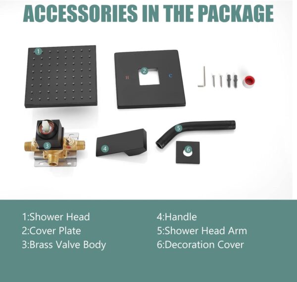 Bathtub Shower Faucet Set,6 Inch Square Shower Trim Kit Single Handle Shower System,Showerhead and Handle Set Male Thread Pressure Balance Valve,Without Tub Spout,Matte Black