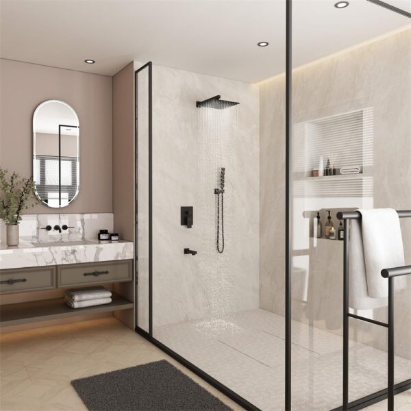 Bathroom Luxury Shower System Set 12 Inch Rainfall Shower Head System High Pressure Rainfall Shower Faucet in Matte Black Shower Head,Wall Mounted (12" 3-Function, Matte Black)