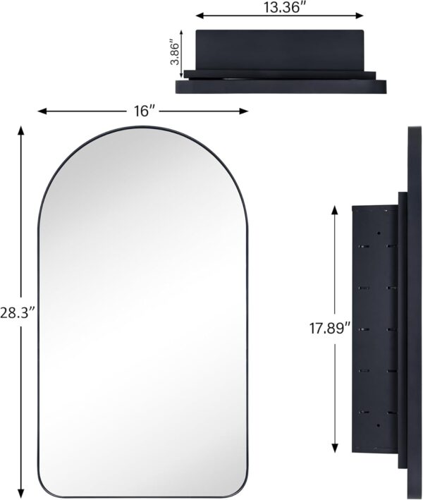 Oil Rubbed Bronze Arched Recessed Bathroom Medicine Cabinet with Mirror Stainless Steel Metal Framed Rectangular Bathroom Cabinet with Mirror 16x28.3''