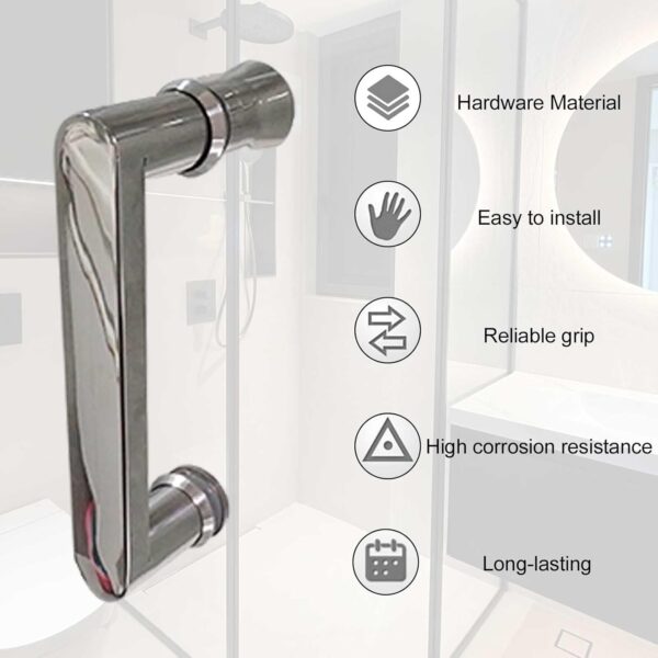 Luyckfrazy Shower Glass Door Handle - SUS304 Stainless Steel - Modern Entrance Glass Door Knob Push and Pull Bathroom Door Knobs - Towel Bar