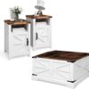 oneinmil 3-Piece Farmhouse Table Set Includes 31” Coffee Table and Side Tables with Storage Space, Retro Tables for Living Room, White