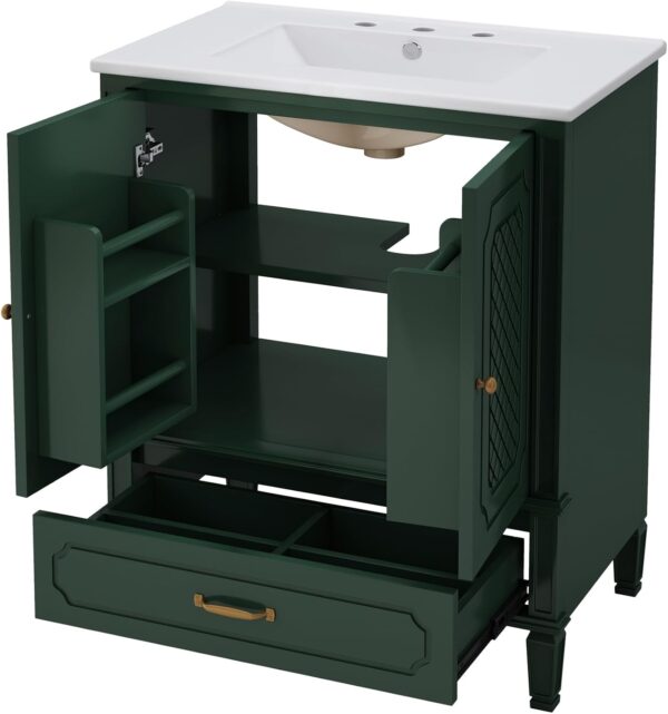 Linique 30" Bathroom Vanity with Sink Combo Set, Solid Wood Frame Modern Bathroom Storage Cabinet with a Large Drawer, a Adjustable Shelf and 2 Soft Closing Cabinet Doors with Organizer, Green