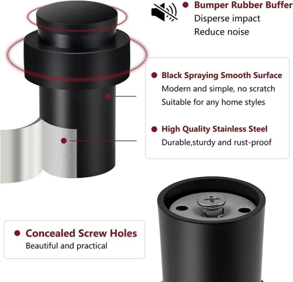 KOLAKO Door Stoppers, Floor Door Stops, (2 Inch) Black Matte Modern Heavy Duty Solid Small Cylindrical Doorstop Rubber Bumper, Stainless Steel, Floor Mounted Door Stop