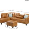 3 Piece Modular Sectional Sofa with Right Chaise, L-Shaped Nailhead Decor Faux Leather Upholstered 5 Seater Corner Sofa&Couch with Cupholders and Storage Ottoman for Home/Apartment/Office Living Room
