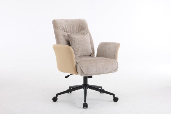 VINGLI Khaki Office Desk Chair with Wheels,with Back&Lumbar Pillow&Padded Arm,Comfy Computer Task Nail Tech Vanity Modern Swivel Sewing Dining Chair for Home,Makeup,Bedroom,Living Room,Chenille