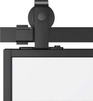 JUBEST 7FT Heavy Duty Black Top Mounted Barn Door Hardware Kit for 42IN Aluminum Framed Glass Door or Wooden Barn Door