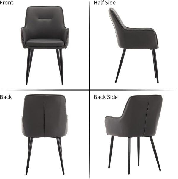 Faux Leather Dining Chairs Set of 2, Upholstered Armchairs with Cushioned Arms and Seat, Accent Chair with Metal Legs for Kitchen Guest Reception Restaurant Commercial (Grey)