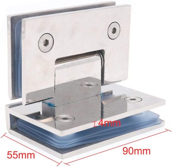 Set of 2 Frameless Glass Door Hinges, Stainless Steel, Polished, Modern Style, Suitable for 6-12mm Glass, 60-80cm Width, 90 Open/Close