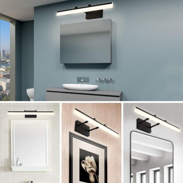 Adjustable LED Bathroom Vanity Light Fixture Wall Cabinet 18W 24inch Matte Black Natural White Light 4000K for Makeup Bathroom Lighting Over Mirror (24in Non Dimmable)