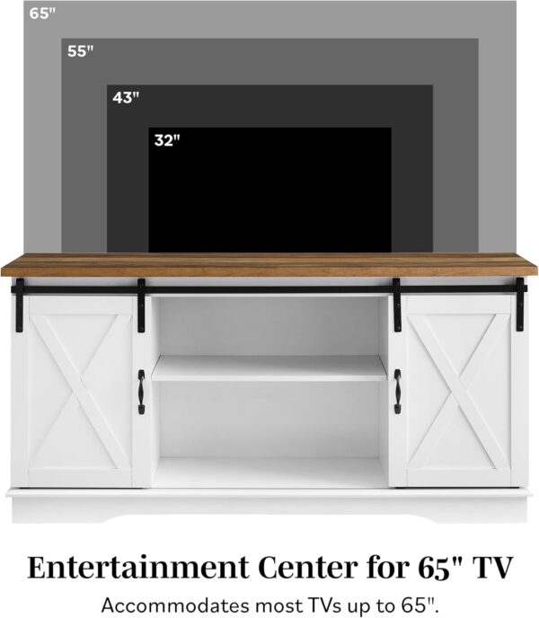 Walker Edison Richmond Modern Farmhouse Sliding Barn Door TV Stand for TVs up to 65 Inches, 58 Inch, Stone Grey
