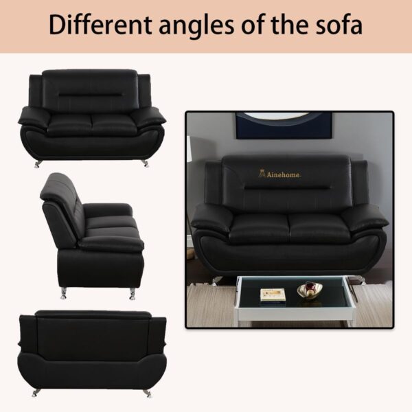 A Ainehome Sectional Sofa Sets, Living Room Furniture Sets Modern Faux Leather Sofa Couch 5-Seat Sofa for Living Room(A-Black, Sofa+Loveseat)