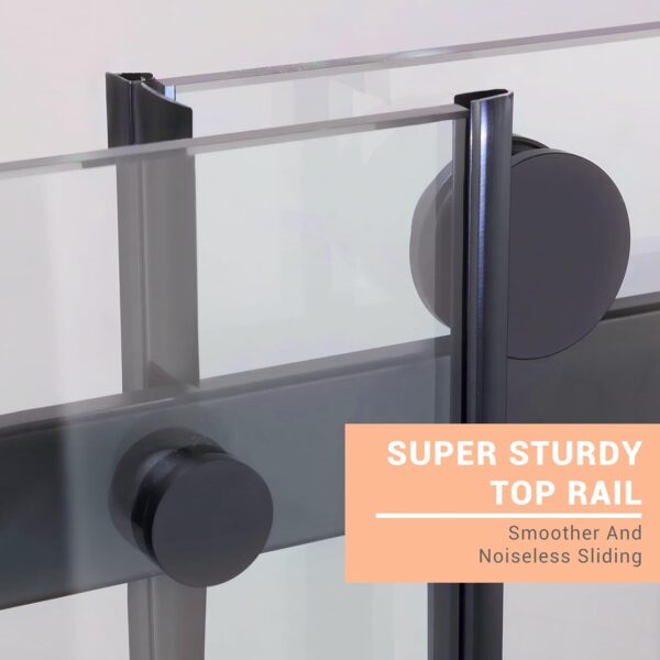 Shower Door, Sliding Shower Door with Explosion-Proof Film Clear Glass, Frameless Tempered Glass Shower Door with Stainless Steel Handle & Waterproof Seal Strip Parts
