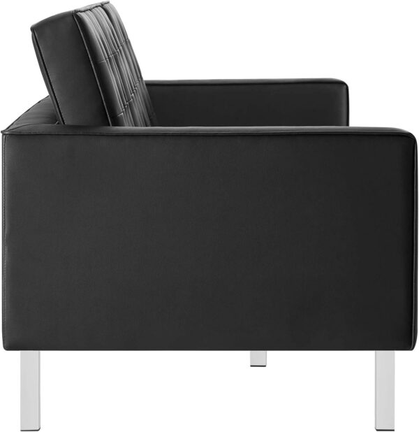 Modway EEI-3385-SLV-BLK Loft Tufted Button Faux Leather Upholstered Sofa in Silver Black