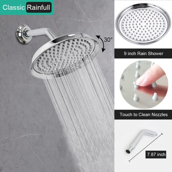 Chrome Vintage Shower-Faucet Sets, Antique Brass Shower System, Wall Mounted, 9" Rain Head and Handheld Spray, 2 Way Diverter Rough in Valve with Trim Kit