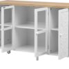 47.2'' Retro TV Stand for TVs up to 43 Inches, Entertainment Center Media Console Cabinet with 3 Spacious Cabinets, Glass Cabinet Doors and Anti-tip Device for Living Room, White