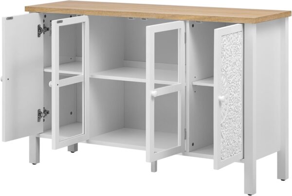 47.2'' Retro TV Stand for TVs up to 43 Inches, Entertainment Center Media Console Cabinet with 3 Spacious Cabinets, Glass Cabinet Doors and Anti-tip Device for Living Room, White