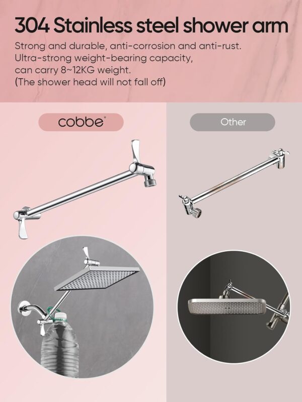 Cobbe Rainfall Shower Head for Bathroom, 11.8 Inch Large Rectangular with Adjustable Stainless Steel 11 Inch Extension Arm - Premium Quality Luxury Experience, 1-Min No Tools Installation, Chrome