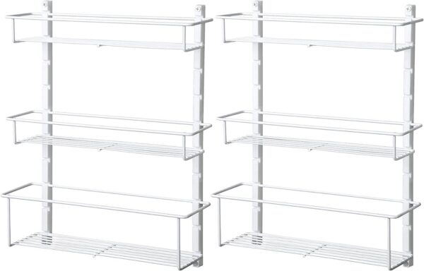 ClosetMaid Adjustable 3 Shelf Spice Rack Organizer Kitchen Pantry Storage for Cabinet Door or Wall Mount with Metal Shelves, White (2 Pack)