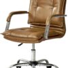 HULALA HOME Faux Leather Home Office Desk Chair, Adjustable Swivel Computer Chair with Sliver Legs and Arms, Comfy Upholstered Task Chair(Camel)
