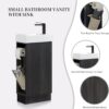 16“ Bathroom Vanity Sink Combo for Small Space, Modern Floor Standing Small Bathroom Vanity with Sink, Bathroom Cabinet Set with 2 Toilet Paper Holders, Black Wallnut