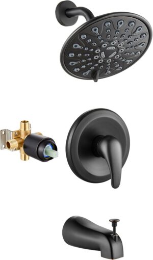 gotonovo Tub Shower Faucet Set Shower Head and Handle Set 6 Modes 6 inch Shower Head Kit with Tub Spout High Pressure Shower System Combo Shower Trim Kit with Valve Round Shower Head Oil Rubbed Bronze