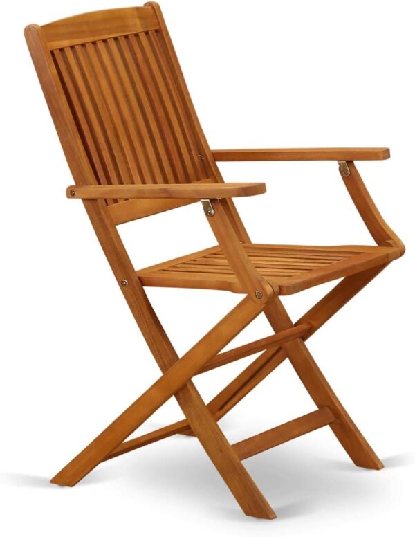 East West Furniture BCMCANA Beasley Patio Dining Folding Arm Chairs - Acacia Wood, Set of 2, Natural Oil