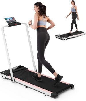 DeerRun 3 in 1 Under Desk Walking Pad Treadmill, 3.0HP Low Noise Portable for Home & Office, 300LBs Weight Capacity Folding With Remote Control & Smart APP