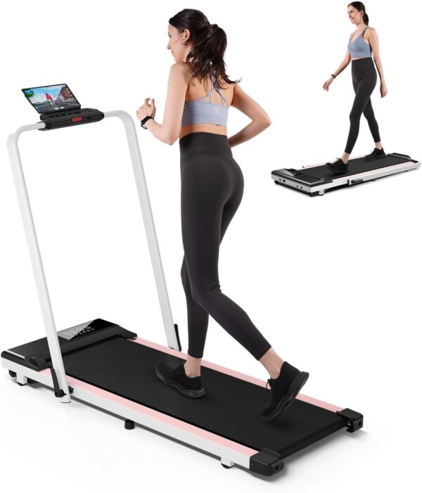 DeerRun 3 in 1 Under Desk Walking Pad Treadmill, 3.0HP Low Noise Portable for Home & Office, 300LBs Weight Capacity Folding With Remote Control & Smart APP