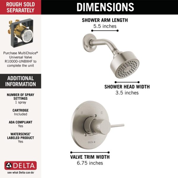 Delta Faucet Modern Brushed Nickel Shower Trim Kit, Shower Faucet with Single-Spray Touch-Clean Brushed Nickel Shower Head, Stainless T14259-SS-PP (Valve Not Included)